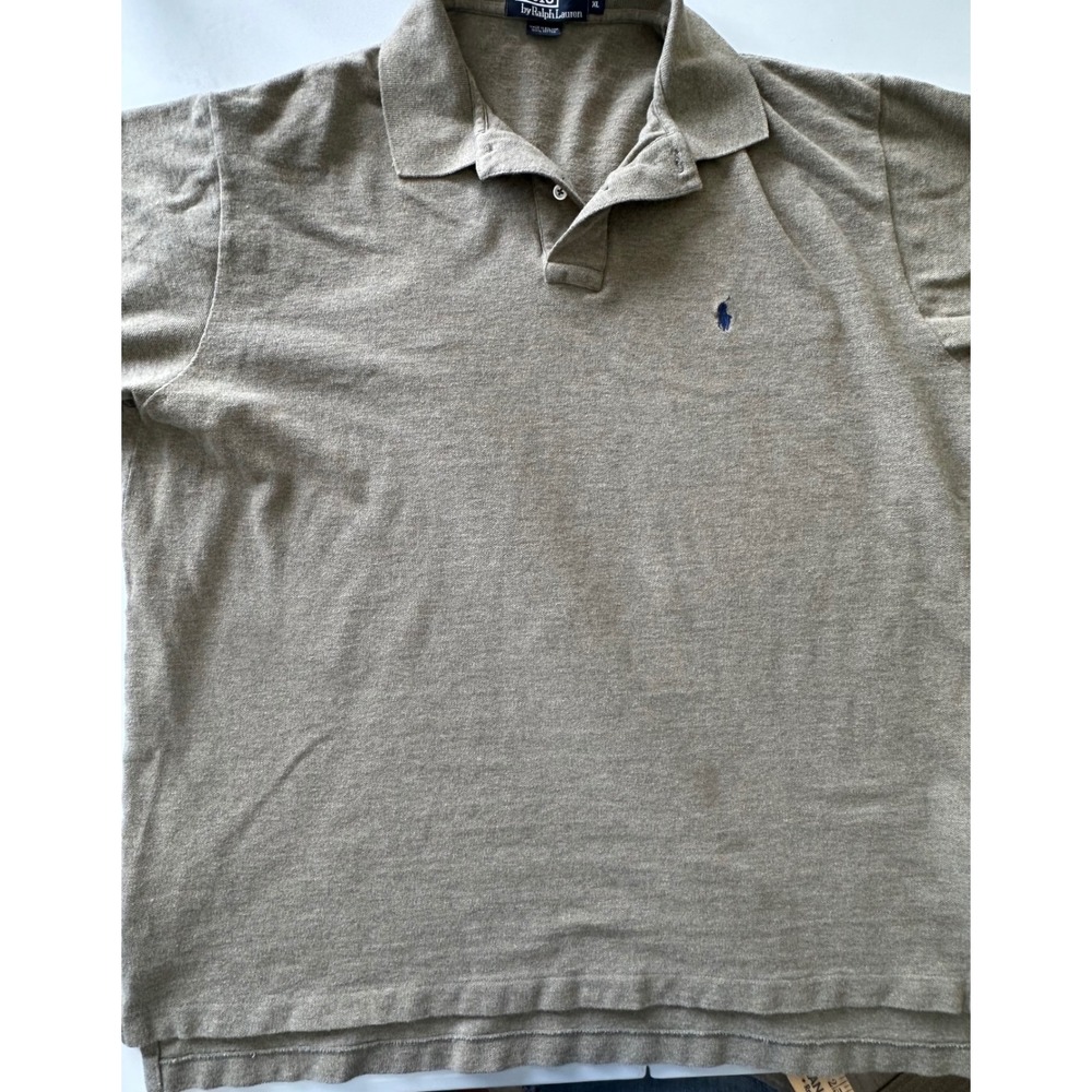 Polo Ralph Lauren Mens XL Tan Brown Cotton Pique Short Sleeve Polo Shirt Pony